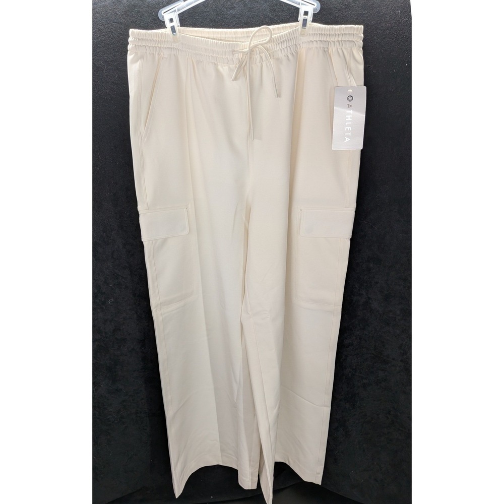 Athleta Promenade Cargo Pant Womens Large Cream White Wide Leg Drawstring NWT